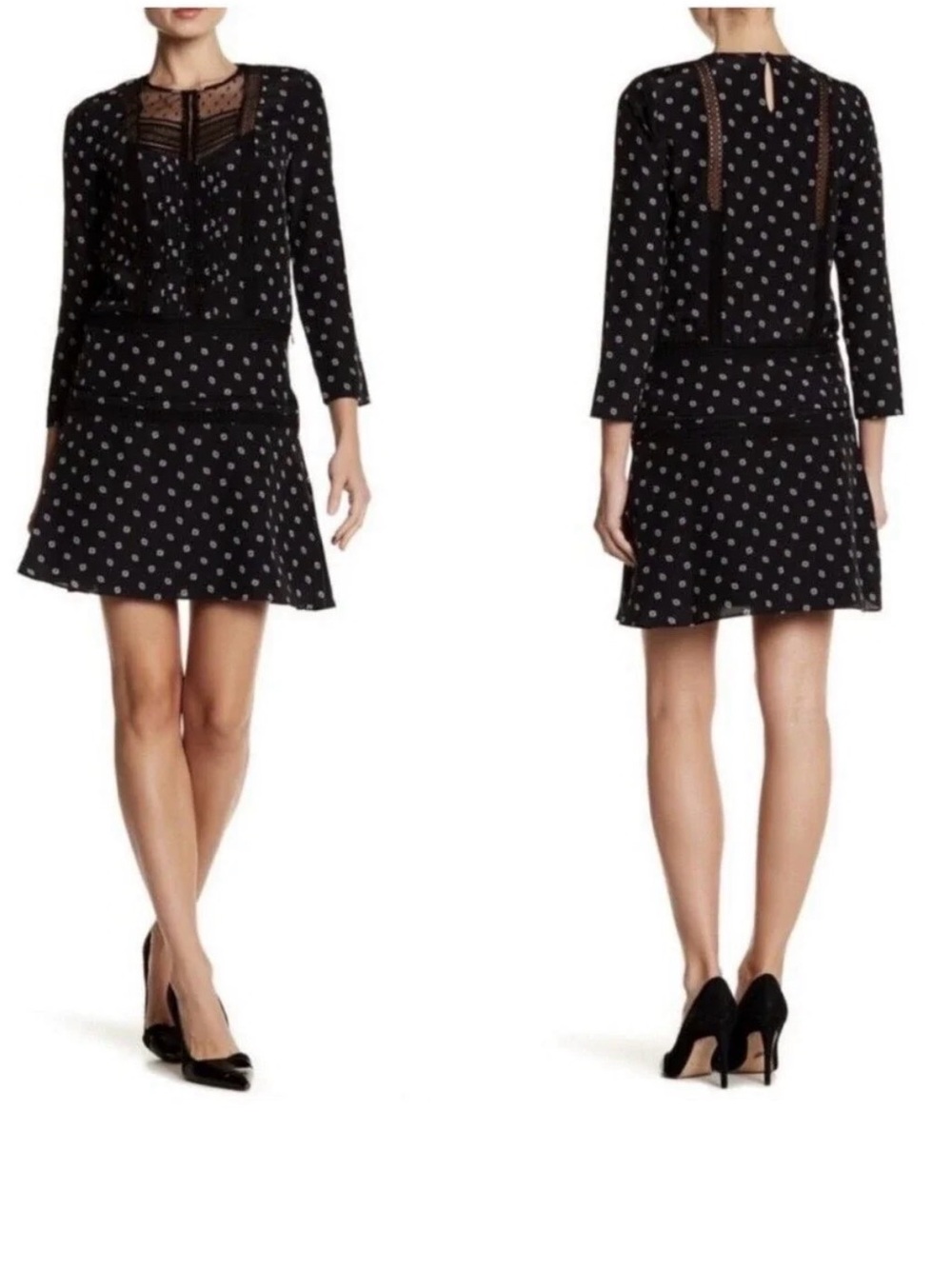 Veronica Beard Jasmine Black Dress with White Floral Print, Long Sleeve
